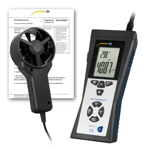 Air and Temperature Meter PCE-VA 11-ICA incl. ISO Calibration Certificate Air and Temperature Meter PCE-VA 11-ICA incl. ISO Calibration Certificate