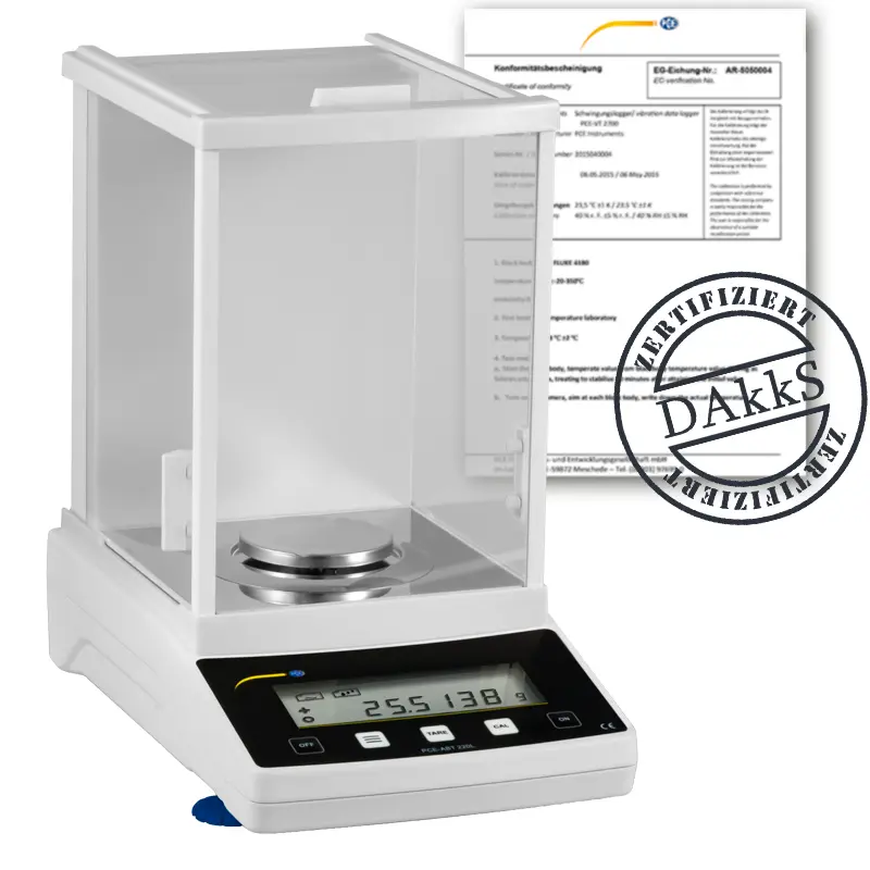 Analytical Balance PCE-ABT 220L-DAkkS incl. DAkkS Calibration Certificate Analytical Balance PCE-ABT 220L-DAkkS incl. DAkkS Calibration Certificate