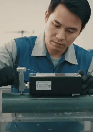 Adhesion Tester NOVOTEST SM-1M - alat penguji tarik untuk insulasi pipa di atas meja kerja.