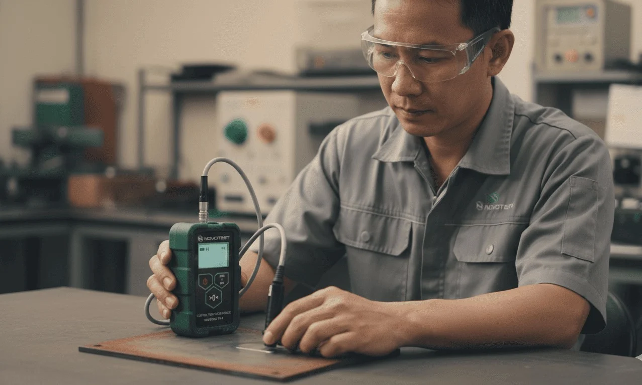 Mengukur ketebalan coating menggunakan Coating Thickness Gauge Novotest TP-1M