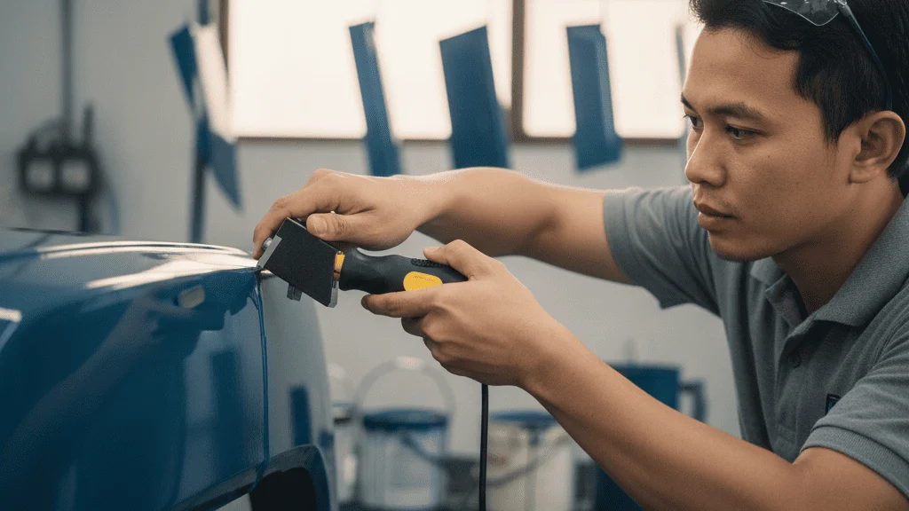 Coating Thickness Gauge NOVOTEST TPN-1 - Alat digital portabel dengan layar LCD dan probe hitam.