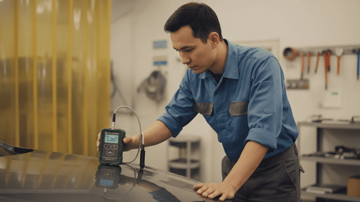 Deteksi Tebal Lapisan Cat menggunakan Coating Thickness Gauge Novotest