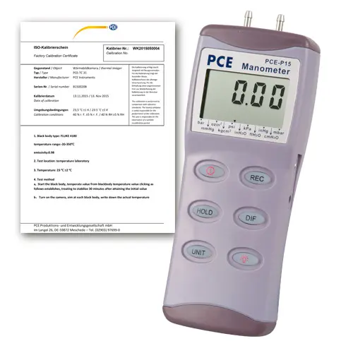 Differential Pressure Manometer PCE-P15-ICA Incl. ISO Calibration Certificate Differential Pressure Manometer PCE-P15-ICA Incl. ISO Calibration Certificate