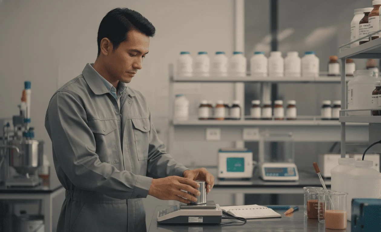 Pengujian Density Cup NOVOTEST P-1 - alat pengukur densitas cat berbentuk cangkir logam kecil