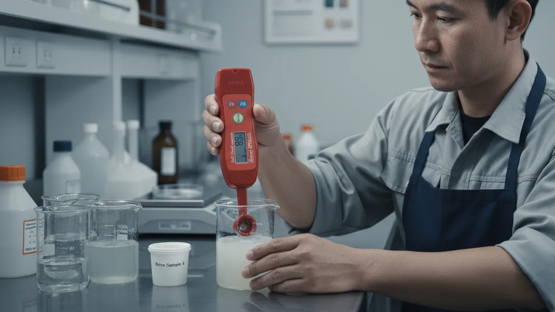 Aqua-Boy GMK 545A - Alat ukur kadar garam digital untuk daging olahan, mendeteksi ketidakseragaman garam brine.