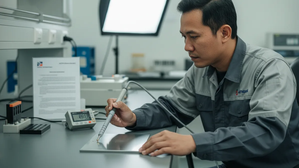 Probe F-0.3 Alat Ukur Ketebalan Coating - Tampak probe dan panduan pengukuran ASTM D7091