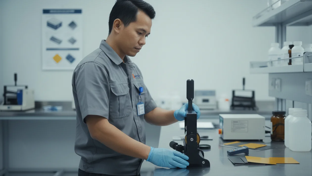 Alat Uji Bending Coating NOVOTEST BEND IK - tampilan alat uji elastisitas coating berbentuk kerucut untuk permukaan lengkung.