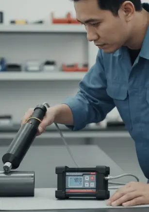 Pulse Holiday Detector NOVOTEST SPARK-1 - sedang menguji cacat coating pada permukaan logam
