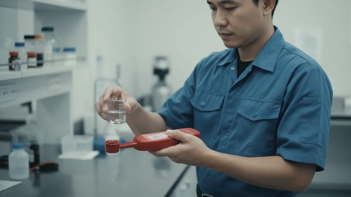 Aqua-Boy GMK 545A - Alat ukur kadar garam digital portabel dengan layar LCD, tombol, dan probe.
