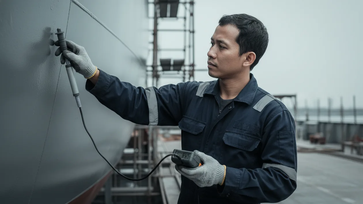 Coating Thickness Gauge Probe F-0.5 - close-up ujung probe logam, digunakan mengukur ketebalan lapisan coating.