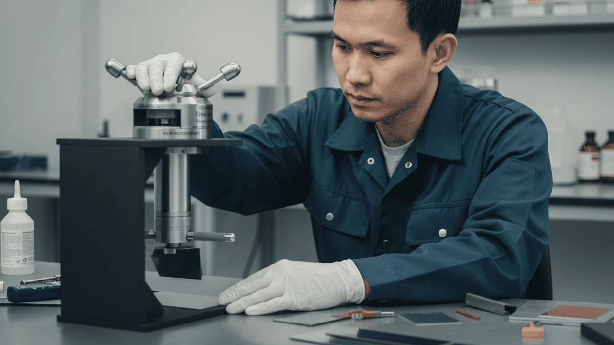 Erichsen Cupping Tester NOVOTEST ShE-1 - alat uji ketahanan coating di area sudut sesuai ISO 1520