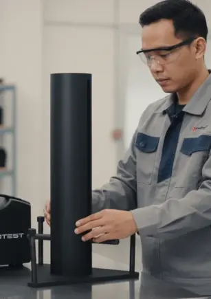 Impact Tester NOVOTEST STRIKE-U30630 - Alat uji dampak presisi untuk deteksi cacat coating, dengan tampilan digital dan mekanisme pukulan.